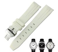 BUDAY 19mm 20mm Curved End Rubber Watchband for Tissot 1853 Lelocle PRC200 Rolex Submariner Hamilton Omega Waterproof Watch Strap(White,20mm)