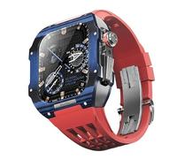 BUDAY Fluororubber Watch Band Carbon Fiber Case Modification Kit，For Apple Watch Series 8 7 45mm SE 6 5 4 44mm Upgrade Replace Watch Strap(18,For 44mm)