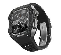 BUDAY Fluororubber Watch Band Carbon Fiber Case Modification Kit，For Apple Watch Series 8 7 45mm SE 6 5 4 44mm Upgrade Replace Watch Strap(01,For 45mm)