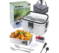 Buddew Electric Lunch Box 80W Food Heater 1.8L Large Capacity Heated Lunch Box 3 in 1 12V/24V/110-230V Portable Lunch Warmer for Car/Truck/Home/Office with Carry Bag and Fork and Spoon (Gray)