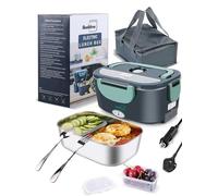 Buddew Electric Lunch Box 80W Lunch Heater for Adults, 12/24/110-230V Portable Food Warmer for Travel & Work, 1.5L, Loncheras para Hombres de Trabajo (Green)