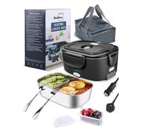 Buddew Electric Lunch Box 80W Lunch Heater for Adults, 12/24/110-230V Portable Food Warmer for Travel & Work, 1.5L, Loncheras para Hombres de Trabajo (Black)