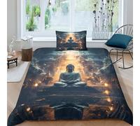 Buddha 2 Pieces Luxury Hotel Quality Reversible Bedding Duvet Cover Set 3D Printed Bedding Buddha Statue Bedding Quilt Cover Gothic Decor,Ultra Soft Microfiber Comforter Cover Single（135x200cm）