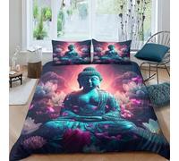 Buddha 3D Printed Duvet Cover Set 3 Pieces Soft Microfiber Buddhist Meditation Quilt Cover with Pillowcases And Zipper Closure Set for Girls Boys Children Comforter Cover Bedding Double（200x200cm）