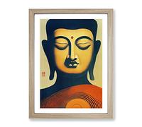 Buddha Aglow Framed Print | A4 Oak Framed Wall Art | Ready to Hang | Modern Religious Picture | Living Room Bedroom Lounge Office