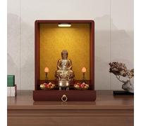 Buddha Altar Shelf,Personal Shrine Table with Drawer & Lights, Meditation Desk for Temple Worship and Divination,Pet Ashes House Pooja Table