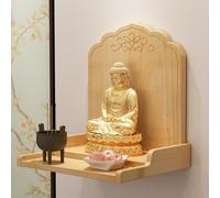 Buddha Altar Shelf, Wall Mounted Wooden Shrine for Home Décor, Space-Saving Offering Table for Guan Gong, God of Wealth, Modern Pagoda Niche Cabinet