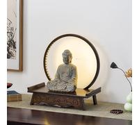 Buddha Altar Shelf, Wooden Buddhist with LED light ring, Base carving design, New Chinese Style Decor for Shrine Stable, Meditation, Prayers, Divination, Witchcraft, Space Saving(Walnut,40cm)