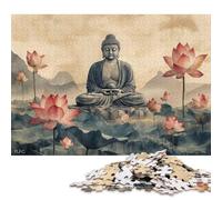 Buddha And Lotus Flowers Puzzle 1000 Pieces Jigsaws Wooden Puzzles for Adults Family Entertainment Toys 1000pcs (75x50cm)