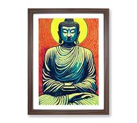 Buddha And The Sun Framed Print | A4 Walnut Framed Wall Art | Ready to Hang | Modern Religious Picture | Living Room Bedroom Lounge Office