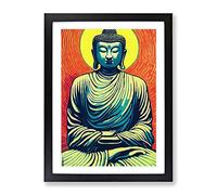 Buddha And The Sun Framed Print for Living Room Bedroom Home Office Décor, Wall Art Picture Ready to Hang, Black A4 Frame (34 x 25 cm)