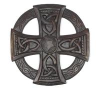 Buddha-Buddha Celtic Sun Cross Wall Decor, Hand-Carved Wood, Traditional Knotwork Design, 35 cm, Dark Brown
