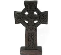 Buddha-Buddha Decorative Celtic Cross, Carved Wooden Standing Cross with Knot Design, 28 cm Height, Dark Brown