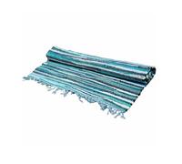 Buddha-Buddha Handmade Cotton Chindi Rug, 50 x 90 cm, Multi-Coloured Striped Pattern with Fringe (Aqua Blues)