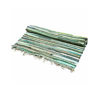 Buddha-Buddha Handmade Cotton Chindi Rug, 50 x 90 cm, Multi-Coloured Striped Pattern with Fringe (Natural Greens)