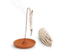 Buddha Buddha Rope Incense Hanging Holder Set - Handmade Fair Trade Nepal Clay Incense Burner with Brass Hook, 15 Tibetan Rope Incense & Presentation Card