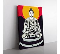 Buddha By Setting Sun Canvas Wall Art Print Ready to Hang, Framed Picture for Living Room Bedroom Home Office Décor, 60x40 cm (24x16 Inch)