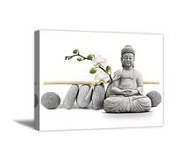 Buddha Canvas Prints Wall Art Stone Zen White Frangipani Picture Posters Still Life Oil Paintings Giclee Artwork Wall Decor for Home Bedroom Living Room Office Bathroom (16"x24" (40x60cm), Framed)