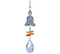 Buddha Chrome Motif Crystal Cascade Hanging Pendant Sun-Catcher Mobile, Handmade in UK, Rainbow Chakra Colourway