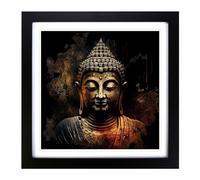 Buddha Digital Art No.1 Framed Wall Art Print, Ready to Hang Picture for Living Room Bedroom Home Office, Black 18 x 18 Inch (45 x 45 cm)