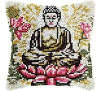Buddha DIY Latch Hook Pillow Kits for Adults Pillow Cover Printed Pillowcase Crochet Yarns Latch Hooking Cushion Making for Home Sofa Decoration 17x17inch(d228)