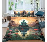 Buddha Duvet Cover Set 3D Printed Art Quilt Cover 2 Pillowcases Comforter Cover Soft Easy Care with Zipper Closure 3 Pcs for Children's And Adults King(220x240cm)