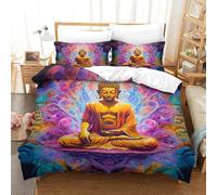 Buddha Duvet Cover Set 3D Printed Art Quilt Cover with 2 Pillow Cases Bedding Set Soft Easy Care with Zipper Closure 3 Pcs for Children's And Adults Single(140x200cm)
