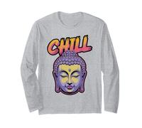 Buddha Face with Chill Street Style Text Long Sleeve T-Shirt
