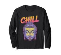 Buddha Face with Chill Street Style Text Long Sleeve T-Shirt