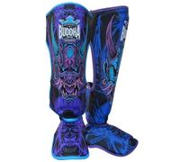 Buddha Fight Wear Luzbel Shin Pads for Muay Thai, MMA and Kickboxing, Made of Latest Generation Faux Leather, Strong and Reinforced Stitching (Blue, S)