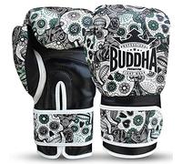 BUDDHA FIGHT WEAR - Mexican Boxing Gloves - Muay Thai - Kick Boxing Synthetic Leather - GS-3 Inner Padding - Impact Protection - Color Black - Size 16 Oz