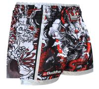 Buddha Fight Wear - Retro Premium Fantasy Pants. Specially designed for Kick Boxing, Muay Thai, K1, Boxing Training and Competition, White + Multi-coloured, S
