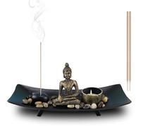 Buddha Figure and Incense Holder in Zen Garden, Zen Garden Miniature with Incense Sticks Holder for Meditation, Home Decor and Office Decoration, Can Make People Relaxed