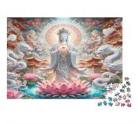 Buddha Figure-spiritual Art Style 1000pc Jigsaw As Interlocking Puzzles Jigsaw Puzzles Guanyin on Lotus That Are Impossible Hard Difficult Challenging for Home Decor Hobby 52x38cm/1000pcs