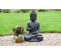 Large Dark Stone Effect Sitting Buddha Garden Ornament Durable Weather Resistant Height 74cm Weight 8kg Indoor Outdoor Decor