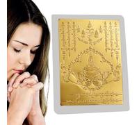Buddha Gold Card Gold Card Thai Holy Charm | Sign Scripture Runes, Necklace Charm Religious Decor for Health Wealth Luck