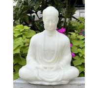 Buddha Groove Serene Sitting Buddha Statue, 12 Inch Pearl White Marble-Look Cast Resin Sculpture for Indoor Outdoor Garden, Meditation Altar, Patio, Zen Home Decor