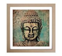 Buddha Grunge Art Framed Wall Art Print, Ready to Hang Picture for Living Room Bedroom Home Office, Oak 18 x 18 Inch (45 x 45 cm)
