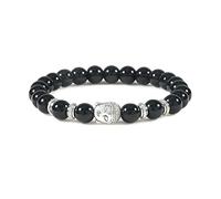 Buddha Head Bracelet Natural Onyx Lava Beads Bangle Malachite Stone Elastic Handmade Jewelry for Women Men Buddha Bracelets Gift,Black Onyx