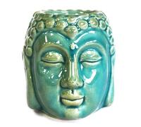 Buddha head oil burner, ceramic, blue, green