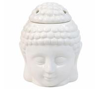 Buddha Head Oil Burner Ceramic Wax Melt Burner with Lid - Aromatherapy Fragrance Oil Diffuser Tealight Burner for Wax Melts Essential Oils Home Spa Relaxation Decor - 10cm Height 8cm Wide (JR1420)