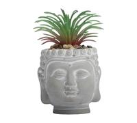 Buddha Head Plant Pot, Serene Cement Planter with Drainage Hole for Desk