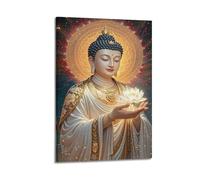 Buddha Holding Glowing Lotus Flower Wall Art, Divine Decor For Home And Meditation Room Artistic Wall Mural Modern Hanging Decor Poster12x18inch(30x45cm)