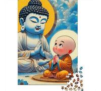 Buddha Illustration 1000 Piece Jigsaw Puzzle for Adults Cute Little Monk Relaxing Focus 52x38cm/1000pcs