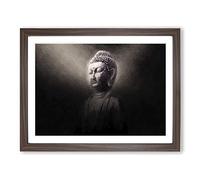 Buddha In A Mist Modern Art Framed Print | A4 Walnut Framed Wall Art | Ready to Hang | Modern Religious Picture | Living Room Bedroom Lounge Office