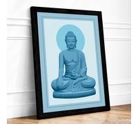 Buddha in Blue Light Minimalist Framed Wall Art Print A1 (84.1×59.4cm) Black, Wall Decor for Living Room, Bedroom, Office & Home, Ready to Hang, Art Gift