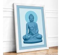 Buddha in Blue Light Minimalist Framed Wall Art Print A1 (84.1×59.4cm) White, Wall Decor for Living Room, Bedroom, Office & Home, Ready to Hang, Art Gift