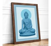 Buddha in Blue Light Minimalist Framed Wall Art Print A3 (42×29.7cm) Walnut, Wall Decor for Living Room, Bedroom, Office & Home, Ready to Hang, Art Gift