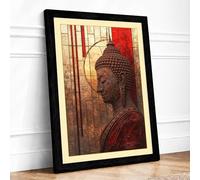 Buddha in Contemplation Japandi Framed Wall Art Print A1 (84.1×59.4cm) Black, Wall Decor for Living Room, Bedroom, Office & Home, Ready to Hang, Art Gift