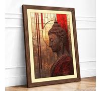 Buddha in Contemplation Japandi Framed Wall Art Print A1 (84.1×59.4cm) Walnut, Wall Decor for Living Room, Bedroom, Office & Home, Ready to Hang, Art Gift